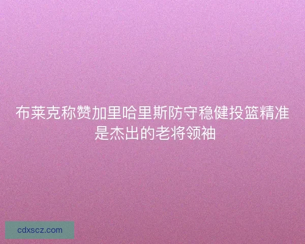 布莱克称赞加里哈里斯防守稳健投篮精准 是杰出的老将领袖
